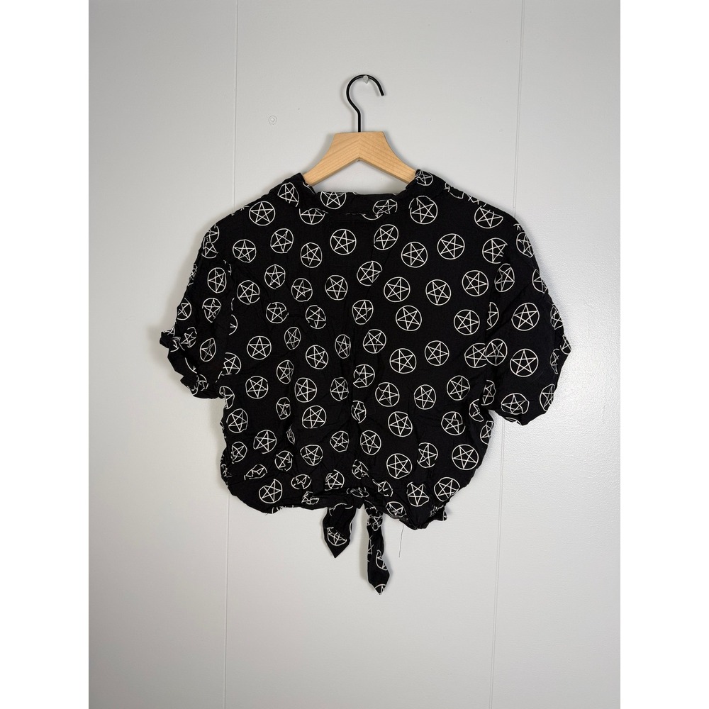 Spencer's Goth Emo Witchy Occult Crop Top Women Small Black Pentagram Tie Front - Picture 3 of 4